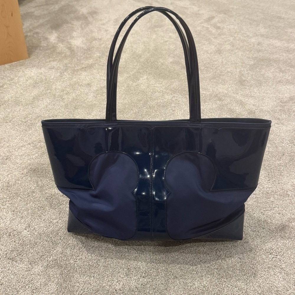 Tory Burch Blue Nylon Amalie Big T Logo Tote - Picture 8 of 9